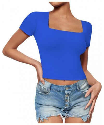 Womens Spring Going Out Tops 2024 Short Sleeve Tee Shirts for Women Y2K Fashion 5-blue $7.94 Tops