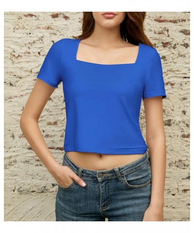 Womens Spring Going Out Tops 2024 Short Sleeve Tee Shirts for Women Y2K Fashion 5-blue $7.94 Tops