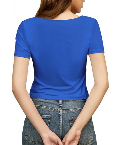 Womens Spring Going Out Tops 2024 Short Sleeve Tee Shirts for Women Y2K Fashion 5-blue $7.94 Tops