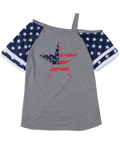 American Flag T Shirt Patriotic Shirts Women Veteran Shirt Raglan Short Sleeve Stars Stripes Top Tees Off Shoulder $12.09 T-S...