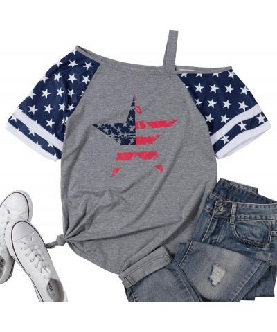 American Flag T Shirt Patriotic Shirts Women Veteran Shirt Raglan Short Sleeve Stars Stripes Top Tees Off Shoulder $12.09 T-S...