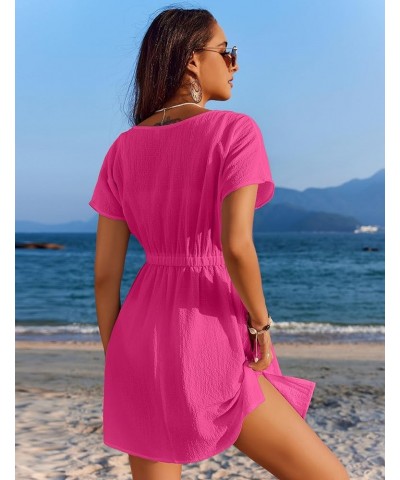 Bathing Suit Cover Ups for Women V Neck Swimsuit Cover Up Dress Bikini Beach Wear S-3XL Hot Pink $16.51 Swimsuits