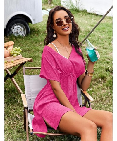 Bathing Suit Cover Ups for Women V Neck Swimsuit Cover Up Dress Bikini Beach Wear S-3XL Hot Pink $16.51 Swimsuits