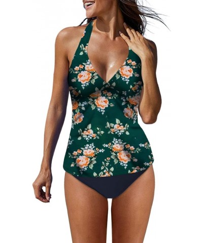 Tankini Bathing Suits for Women 2 Piece Printed Swimsuits Tankini Top with Drawstring Skirt Swimwear 1az Floralgreen $18.99 S...