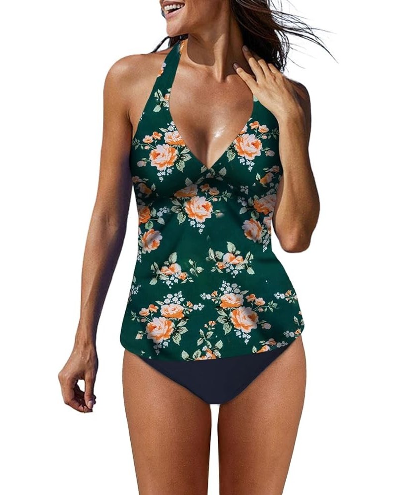 Tankini Bathing Suits for Women 2 Piece Printed Swimsuits Tankini Top with Drawstring Skirt Swimwear 1az Floralgreen $18.99 S...