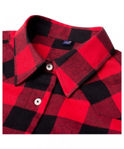 Womens Flannel Plaid Shirt Long Sleeve Roll Up Button Down Casual Shirts A Red&black $16.23 Blouses