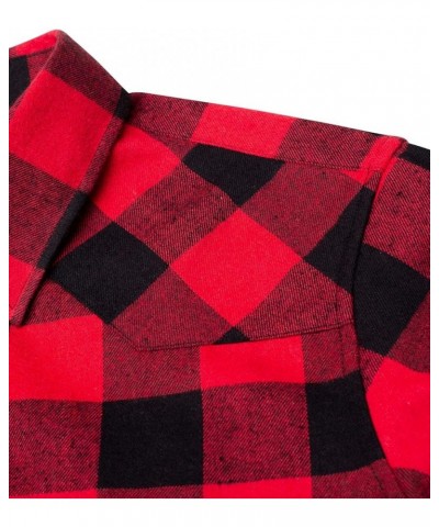 Womens Flannel Plaid Shirt Long Sleeve Roll Up Button Down Casual Shirts A Red&black $16.23 Blouses