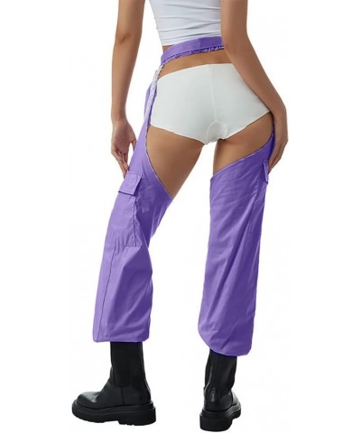 Women Fashion Cargo Pants High Rise Sweatpants Rave Reflective Pants Solid Color Color Block Purple 2 $12.46 Activewear