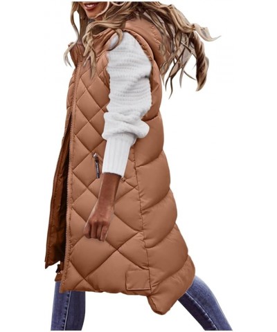 Long Vest for Women Winter Warm Sleeveless Down Jacket Casual Loose Long Puffer Vest Solid Pocket Hooded Parka Coat C-khaki $...