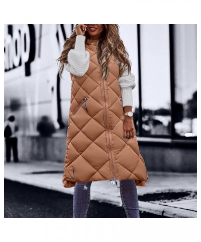 Long Vest for Women Winter Warm Sleeveless Down Jacket Casual Loose Long Puffer Vest Solid Pocket Hooded Parka Coat C-khaki $...