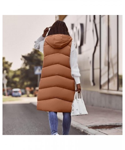 Long Vest for Women Winter Warm Sleeveless Down Jacket Casual Loose Long Puffer Vest Solid Pocket Hooded Parka Coat C-khaki $...