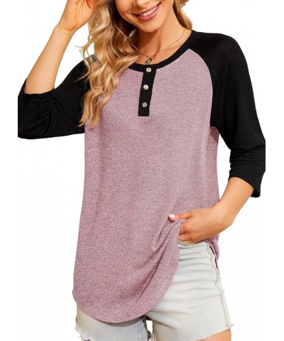 Women's Raglan Round Neck Summer Tops Ladies Basic Button Henley Shirt Boyfriend Style Blouse Black Sleeve+pink $18.23 Tops