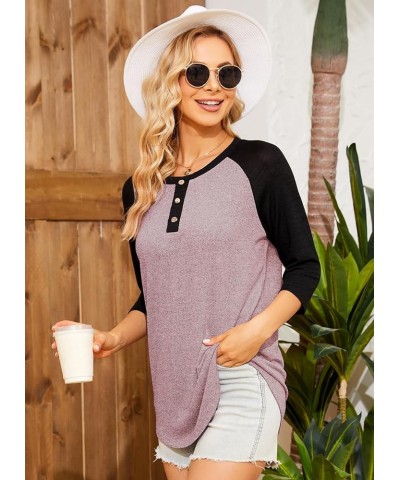 Women's Raglan Round Neck Summer Tops Ladies Basic Button Henley Shirt Boyfriend Style Blouse Black Sleeve+pink $18.23 Tops