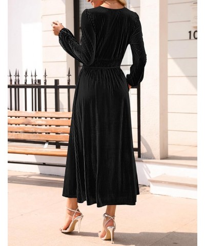 Women's Velvet Midi Dress Casual V Neck Long Sleeve Solid Color Elastic High Waist Flowy Evening Party Dresses Black $22.00 D...