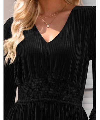 Women's Velvet Midi Dress Casual V Neck Long Sleeve Solid Color Elastic High Waist Flowy Evening Party Dresses Black $22.00 D...