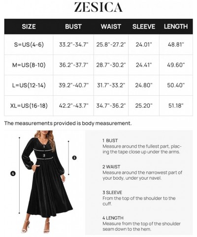 Women's Velvet Midi Dress Casual V Neck Long Sleeve Solid Color Elastic High Waist Flowy Evening Party Dresses Black $22.00 D...