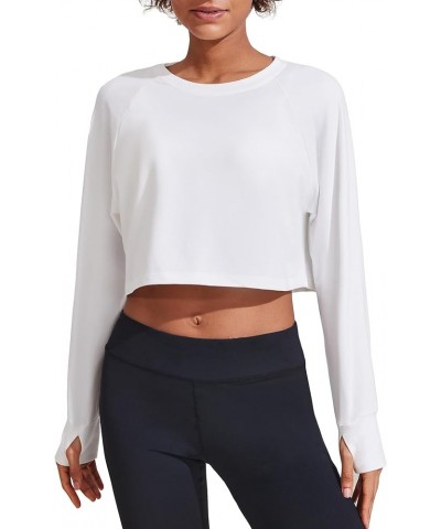 Womens Long Sleeve Cropped Tops Crewneck Crop Sweatshirts Loose Fit Pullover T-Shirts with Thunmhole White $9.46 Hoodies & Sw...