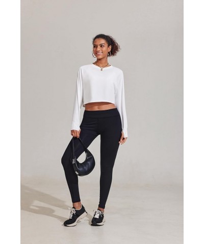 Womens Long Sleeve Cropped Tops Crewneck Crop Sweatshirts Loose Fit Pullover T-Shirts with Thunmhole White $9.46 Hoodies & Sw...