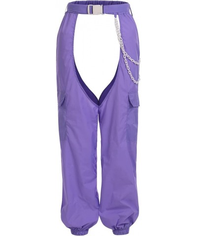 Women Fashion Cargo Pants High Rise Sweatpants Rave Reflective Pants Solid Color Color Block Purple 2 $12.46 Activewear