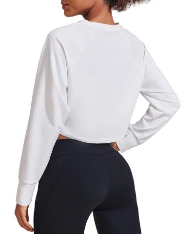 Womens Long Sleeve Cropped Tops Crewneck Crop Sweatshirts Loose Fit Pullover T-Shirts with Thunmhole White $9.46 Hoodies & Sw...