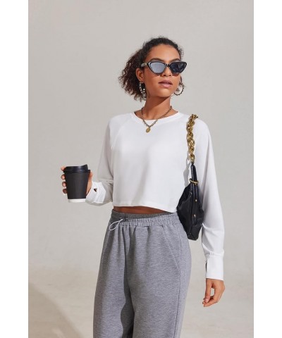 Womens Long Sleeve Cropped Tops Crewneck Crop Sweatshirts Loose Fit Pullover T-Shirts with Thunmhole White $9.46 Hoodies & Sw...