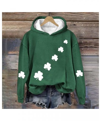 Women St Patricks Day Shirt America Flag Print Hoodie Irish Lucky Shamrock Gift Graphic Letter Tops Long Sleeve Pullover B3-g...