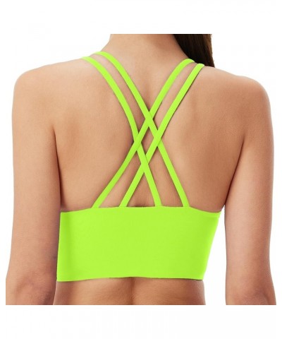 B/C Cups Low Impact Strappy Sports Bras for Women Longline Criss Cross Back Yoga Running Workout Bra Crop Tops Lemon Green $1...