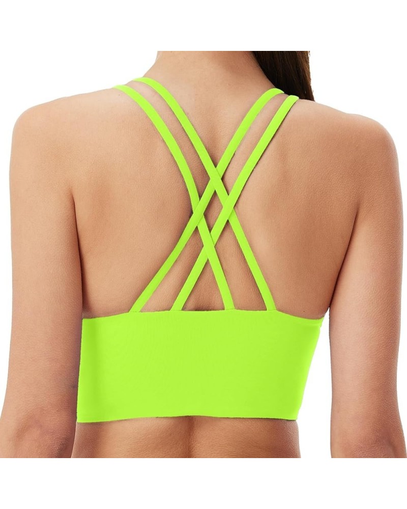 B/C Cups Low Impact Strappy Sports Bras for Women Longline Criss Cross Back Yoga Running Workout Bra Crop Tops Lemon Green $1...