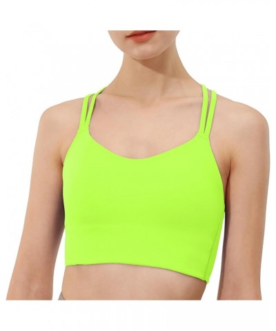 B/C Cups Low Impact Strappy Sports Bras for Women Longline Criss Cross Back Yoga Running Workout Bra Crop Tops Lemon Green $1...