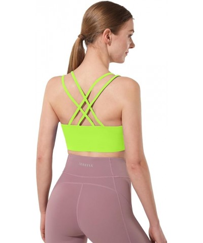 B/C Cups Low Impact Strappy Sports Bras for Women Longline Criss Cross Back Yoga Running Workout Bra Crop Tops Lemon Green $1...