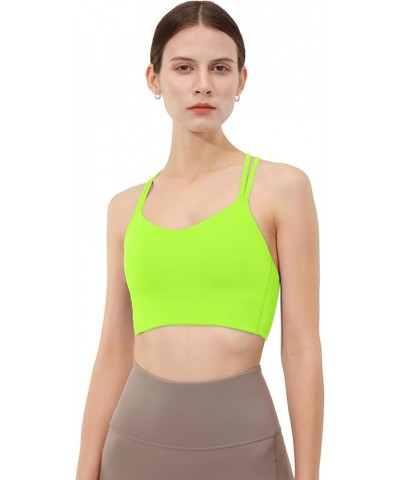 B/C Cups Low Impact Strappy Sports Bras for Women Longline Criss Cross Back Yoga Running Workout Bra Crop Tops Lemon Green $1...