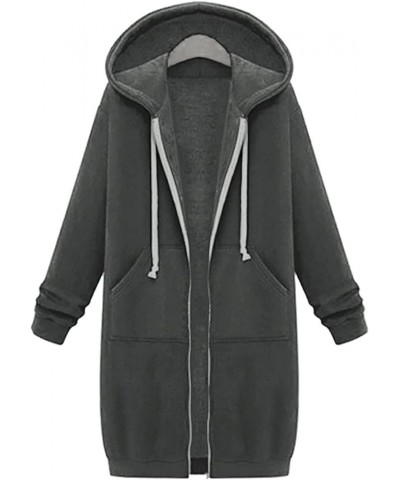 Tops For Women Casual Fall,Women's Zip Up Solid Hooded Jacket Long Hoodies Trendy Drawstring Sweatshirt With Pockets 1-gray $...