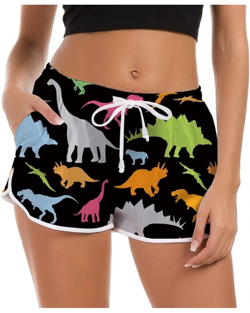 Women Quick Dry Swim Shorts Bottom Drawstring 3D Graphic Beach Boardshorts Casual Short Pants 03 Dinosaur $10.40 Swimsuits