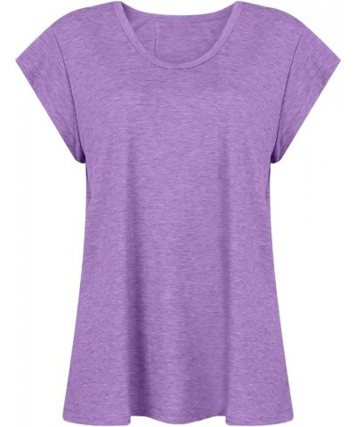 Womens Cap Sleeve Shirts V Neck Summer Tops Casual Loose Fit Basic Solid Color Blouse Tank Tops Light Purple $9.45 Tanks