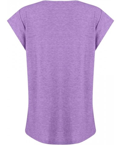 Womens Cap Sleeve Shirts V Neck Summer Tops Casual Loose Fit Basic Solid Color Blouse Tank Tops Light Purple $9.45 Tanks