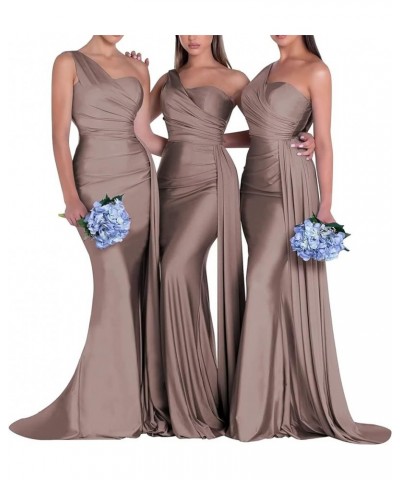 Bridesmaid Dresses One Shoulder Mermaid Satin Prom Dresses Wedding Party Dress Formal Evening Gowns Taupe $35.09 Dresses