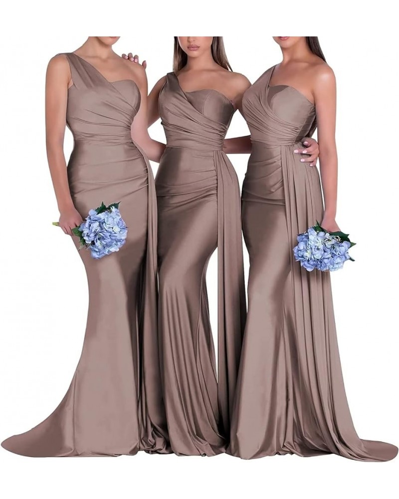 Bridesmaid Dresses One Shoulder Mermaid Satin Prom Dresses Wedding Party Dress Formal Evening Gowns Taupe $35.09 Dresses