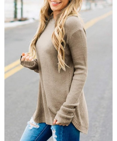 Women's 2024 Long Sleeve Crew Neck Pullover Sweater Loose Casual Soft Knit Jumper Tops Khaki $20.70 Sweaters