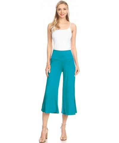 Women's High Elastic Waistband Wide Leg Palazzo Culotte Gaucho Capri Pants (S~5XL) Wb876_jade $14.36 Pants