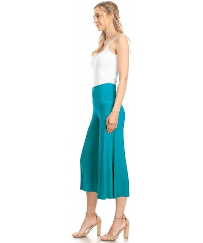 Women's High Elastic Waistband Wide Leg Palazzo Culotte Gaucho Capri Pants (S~5XL) Wb876_jade $14.36 Pants