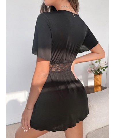 Women's Full Slip Lace Modal Chemises Short Sleeve V Neck Nightgown Black $13.24 Sleep & Lounge