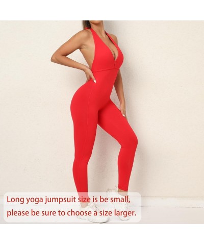 Womens Nude Feeling Halter Yoga Jumpsuit Solid Seamless Backless Workout Athletic Bodysuit Tracksuit Sport Rompers A-red $25....