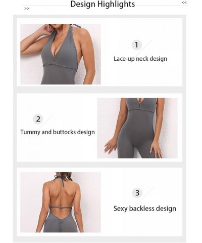 Womens Nude Feeling Halter Yoga Jumpsuit Solid Seamless Backless Workout Athletic Bodysuit Tracksuit Sport Rompers A-red $25....