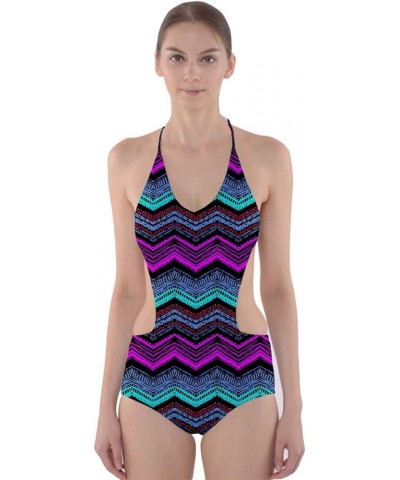 Womens Stripes Chervon Athletic One Piece Swimsuit Magenta Chevron $11.04 Swimsuits