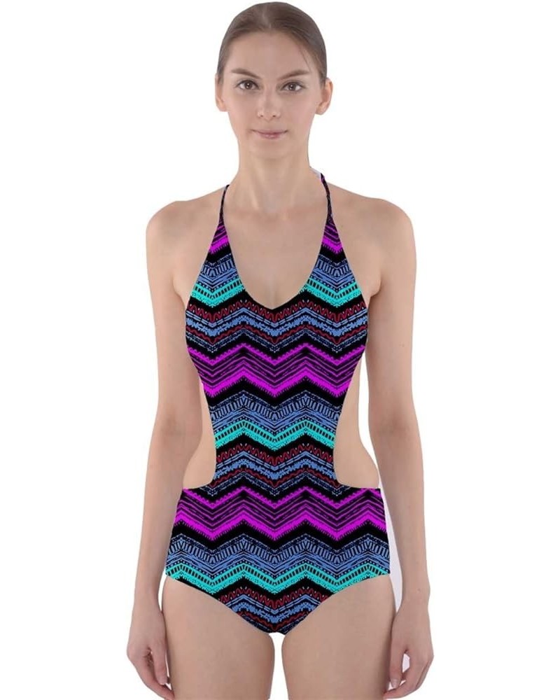 Womens Stripes Chervon Athletic One Piece Swimsuit Magenta Chevron $11.04 Swimsuits