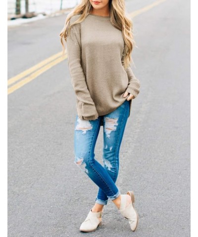 Women's 2024 Long Sleeve Crew Neck Pullover Sweater Loose Casual Soft Knit Jumper Tops Khaki $20.70 Sweaters