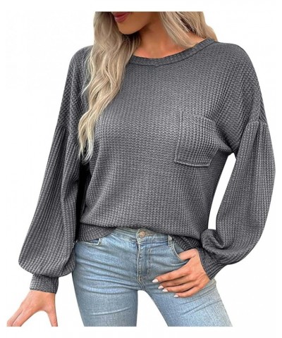 Womens Sexy Criss Cross V Back Waffle Knit Sweater Casual Long Sleeve Round Neck Pullover Jumper Tops Winter Knitwear ★Size R...