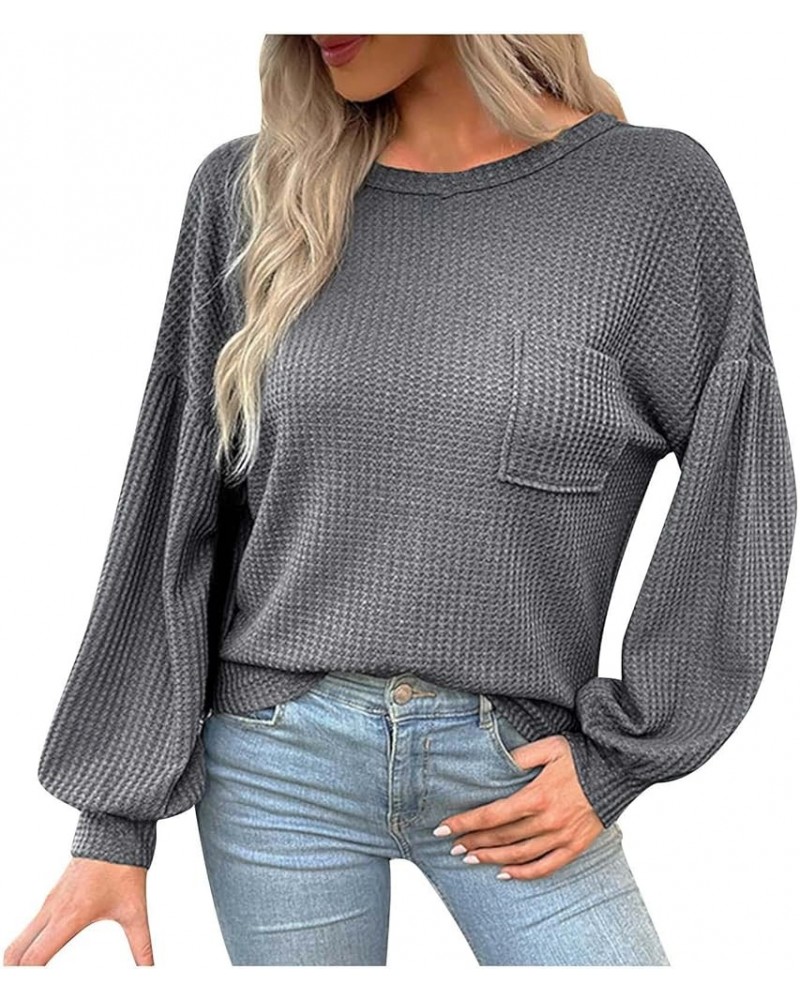 Womens Sexy Criss Cross V Back Waffle Knit Sweater Casual Long Sleeve Round Neck Pullover Jumper Tops Winter Knitwear ★Size R...