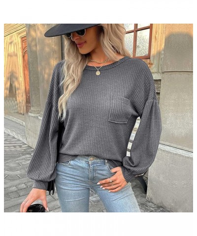 Womens Sexy Criss Cross V Back Waffle Knit Sweater Casual Long Sleeve Round Neck Pullover Jumper Tops Winter Knitwear ★Size R...