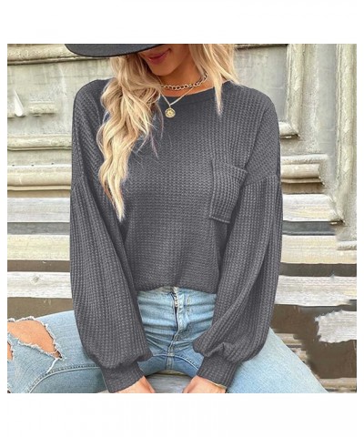 Womens Sexy Criss Cross V Back Waffle Knit Sweater Casual Long Sleeve Round Neck Pullover Jumper Tops Winter Knitwear ★Size R...